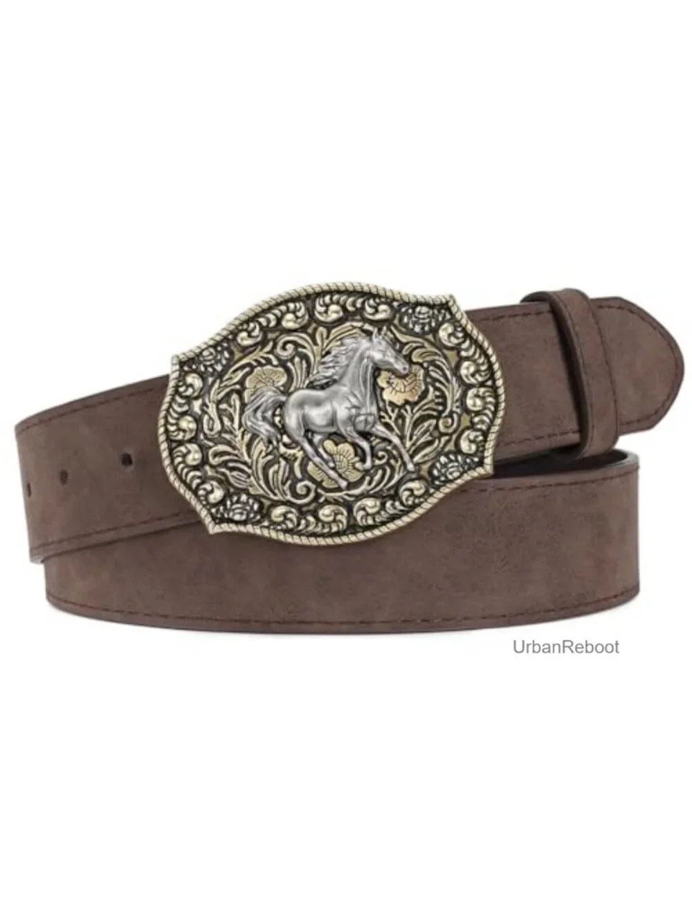 Western Belt with Cowboy Buckle Faux Leather Unisex PU Belt